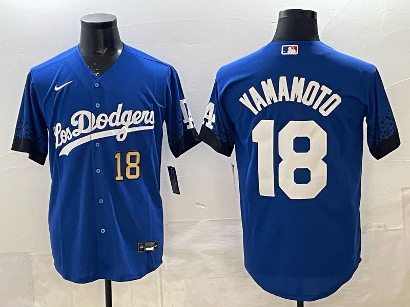 Men 2026 Nike Los Angeles Dodgers #18 Yamamoto Blue Game MLB Jersey 013